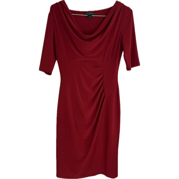 Lauren Ralph Lauren Red Ruched Sheath Dress‎ Size 4 - Picture 1 of 10